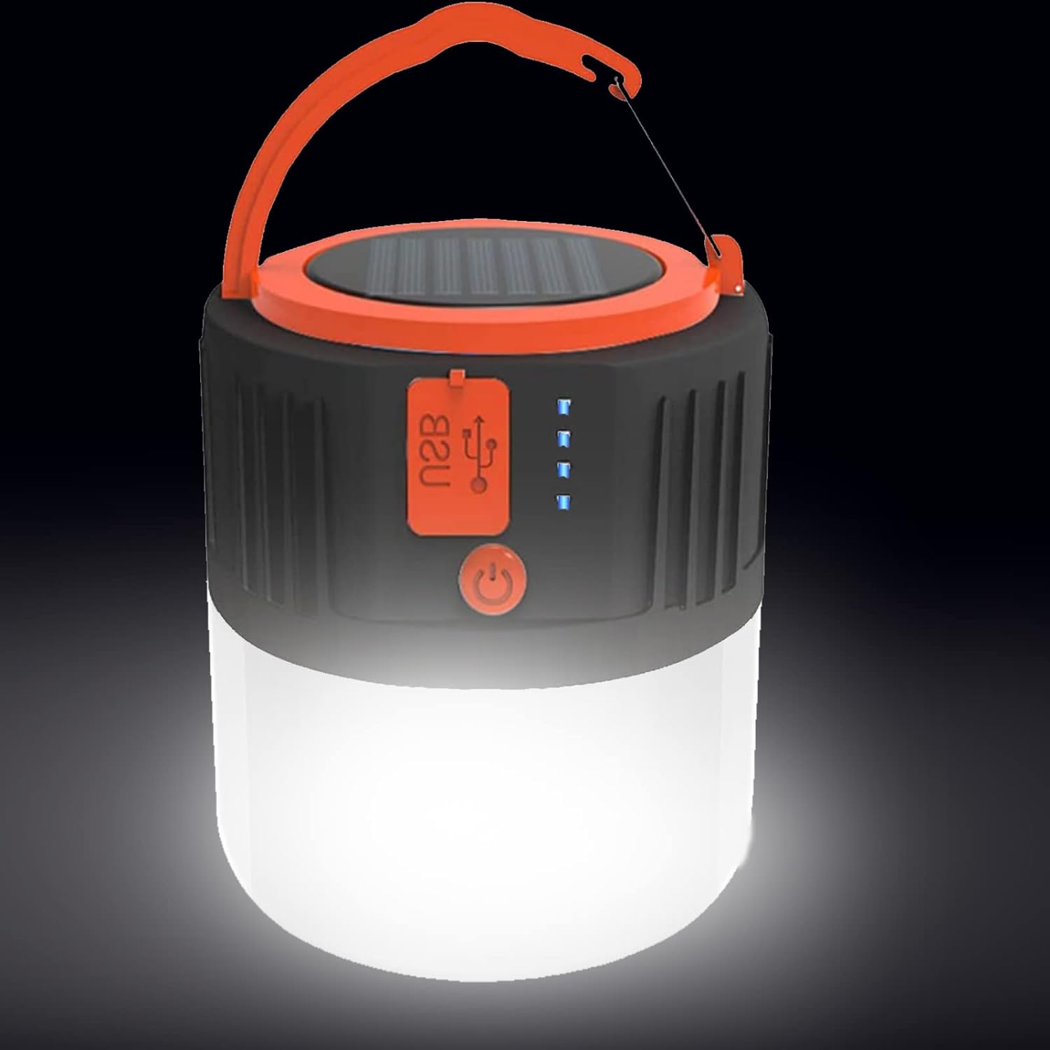 thumbnail image 1 of Luz solar para acampar - USB recargable LED portátil linterna para acampar lámpara de seguridad para jardín impermeable, para pesca nocturna, caza, campamento (negro), 1 of 5