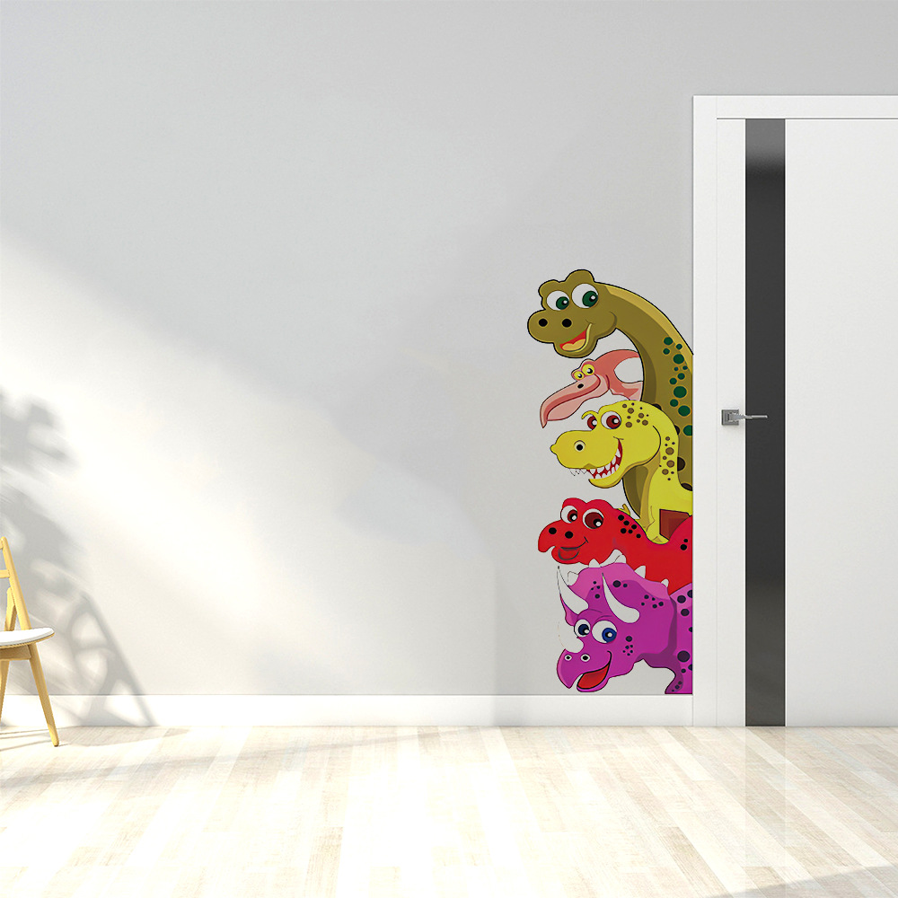 thumbnail image 4 of 2 uds pegatinas de pared de dinosaurios de dibujos animados para decoración de puertas habitación de niños calcomanías de vinilo para pared murales artísticos decoración del hogar, 4 of 5
