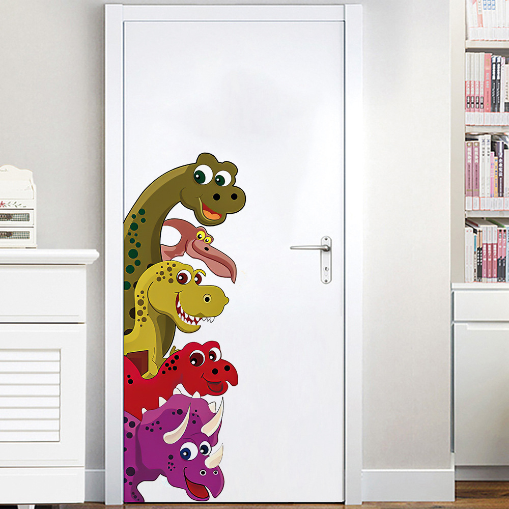 thumbnail image 2 of 2 uds pegatinas de pared de dinosaurios de dibujos animados para decoración de puertas habitación de niños calcomanías de vinilo para pared murales artísticos decoración del hogar, 2 of 5