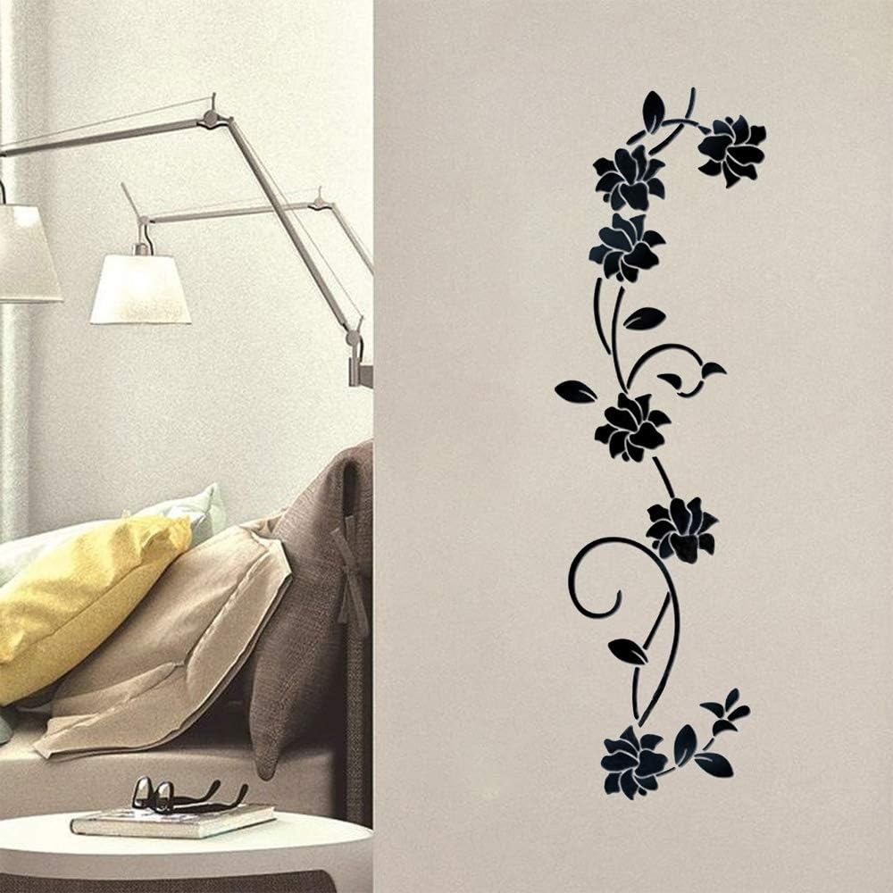 thumbnail image 4 of Pegatinas de pared con espejo acrílico de vid de flores, elegante adhesivo de pared con ajuste de espejo, decoración de pared con espejo adhesivo para el hogar, sala de estar, dormitorio, ne, 4 of 5
