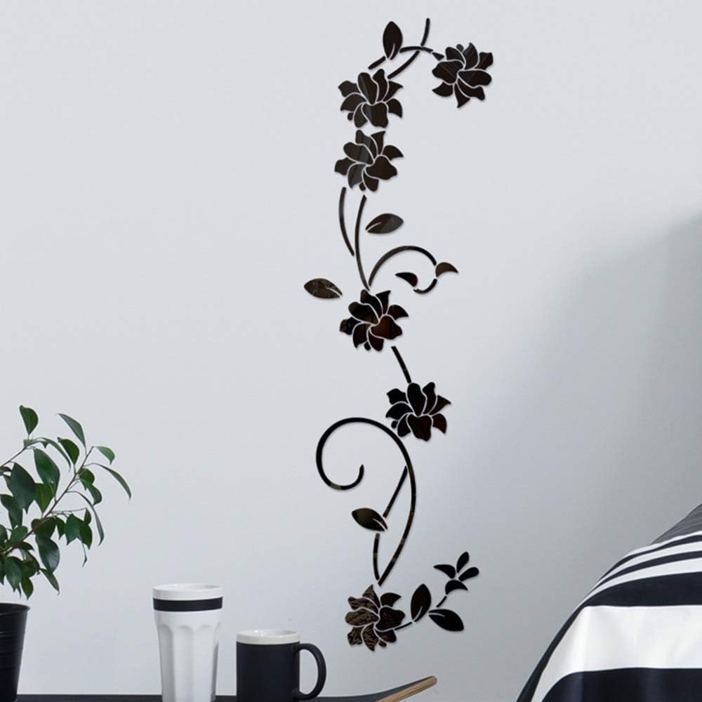 thumbnail image 3 of Pegatinas de pared con espejo acrílico de vid de flores, elegante adhesivo de pared con ajuste de espejo, decoración de pared con espejo adhesivo para el hogar, sala de estar, dormitorio, ne, 3 of 5