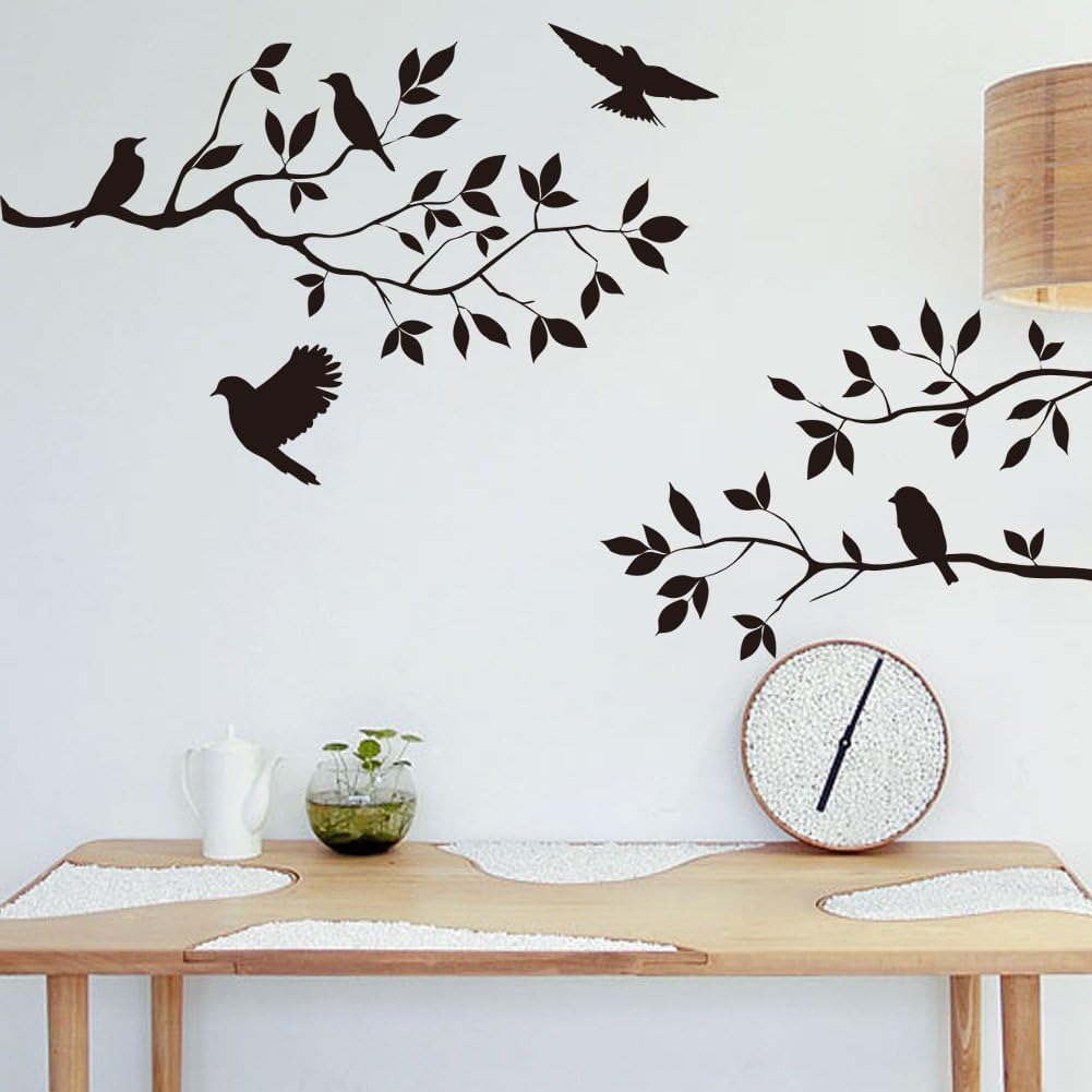 thumbnail image 3 of Pegatina de pared de pájaros y ramas de árbol, vinilo extraíble para dormitorio, sala de estar, arte Mural, decoración de calcomanía negra, 3 of 5