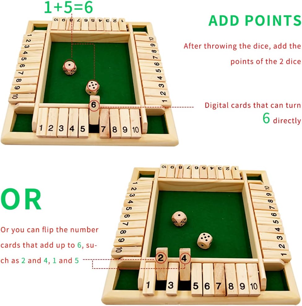 thumbnail image 5 of Shut The Box Juego de Dados de Madera, Juego de Mesa clásico Kluster, Juegos de Madera con 2 Dados, Shut The Box 4 Jugadores, Juego de ajedrez de Madera, Juego de Mesa para E, 5 of 5