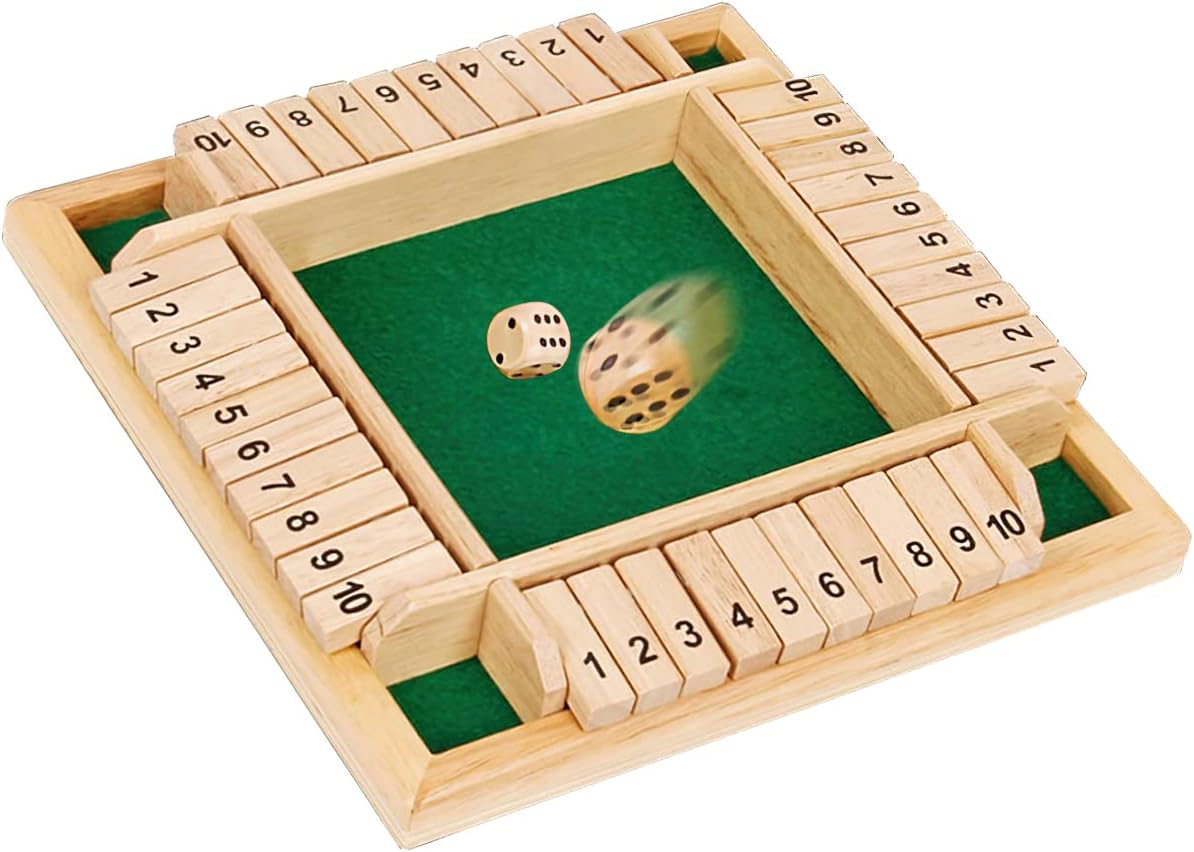 Shut The Box Juego de Dados de Madera, Juego de Mesa clásico Kluster, Juegos de Madera con 2 Dados, Shut The Box 4 Jugadores, Juego de ajedrez de Madera, Juego de Mesa para E