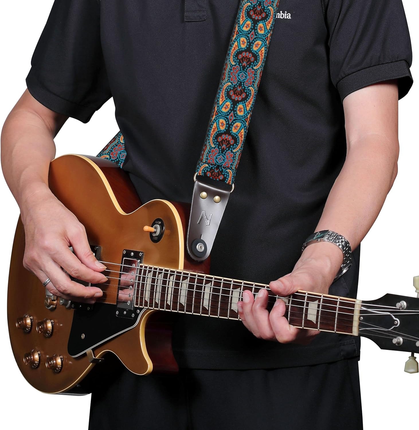 thumbnail image 5 of Correa de guitarra de 10 Uds., correas de guitarra de algodón con extremos de cuero de plena flor para bajo, guitarra eléctrica y acústica, regalos para, 5 of 5
