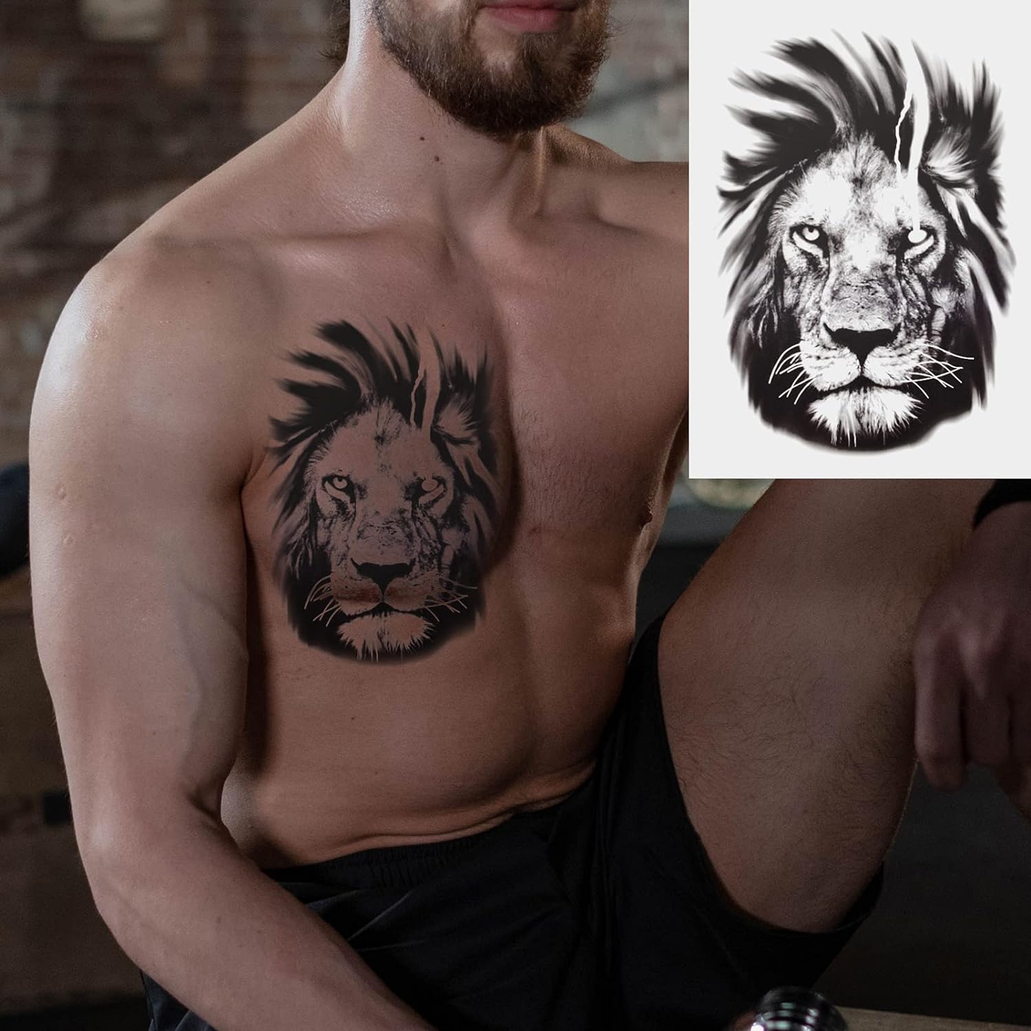 thumbnail image 5 of 6 hojas de pegatinas de tatuajes temporales, pegatinas de tatuaje de león tigre, hojas de tatuajes falsos para el cuerpo, brazo, pecho, hombro para hombres o mujeres, tatuajes temporales neg, 5 of 5