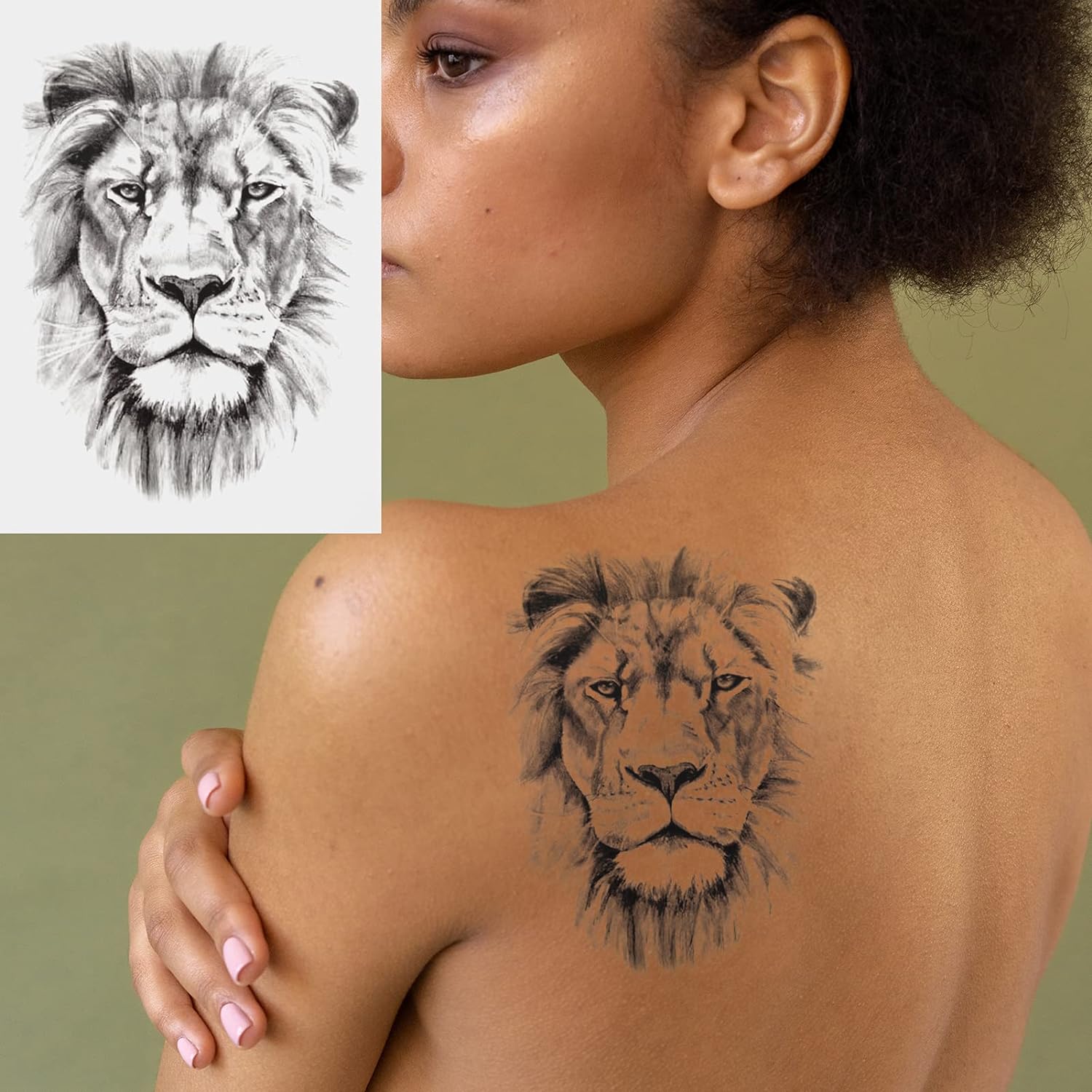 thumbnail image 4 of 6 hojas de pegatinas de tatuajes temporales, pegatinas de tatuaje de león tigre, hojas de tatuajes falsos para el cuerpo, brazo, pecho, hombro para hombres o mujeres, tatuajes temporales neg, 4 of 5