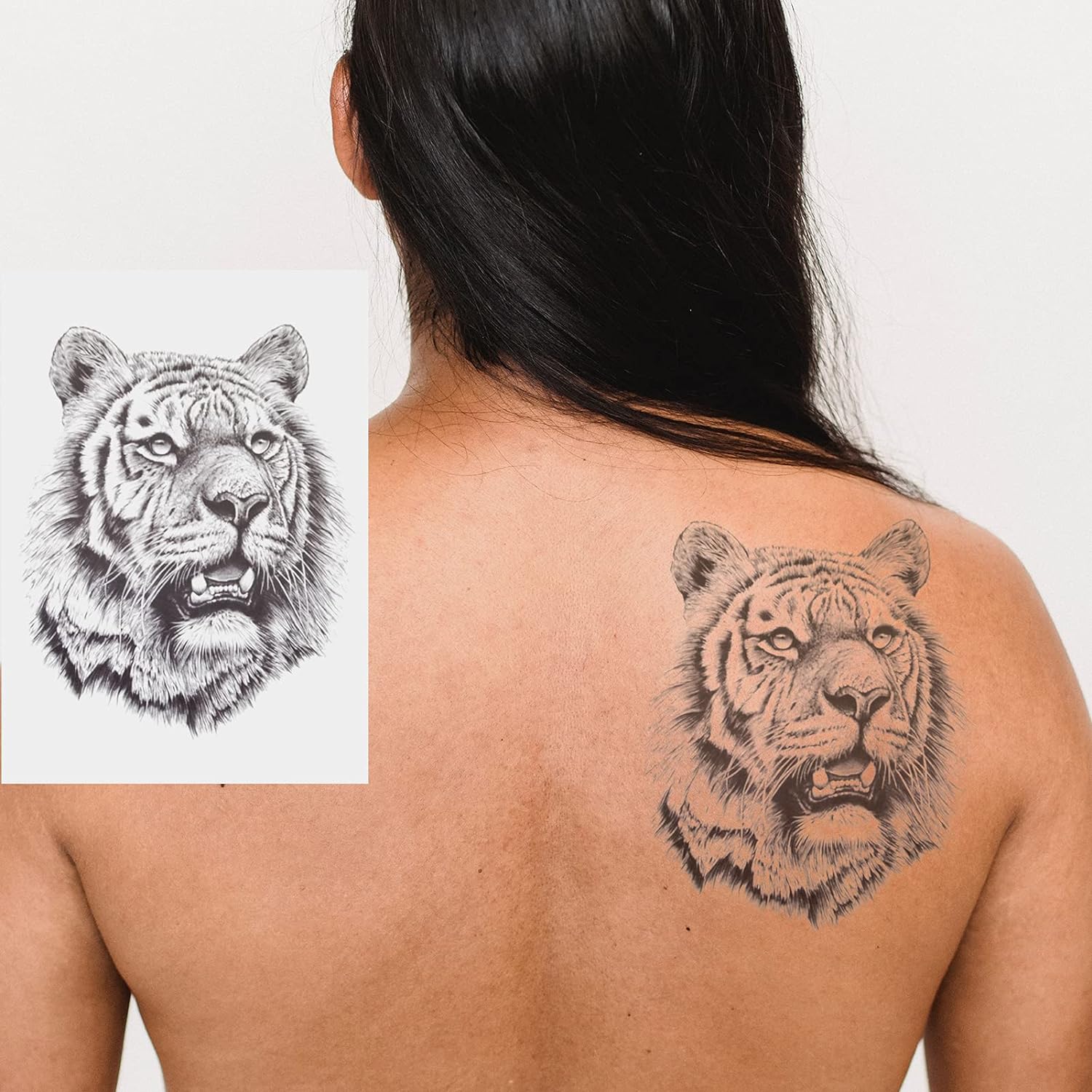 thumbnail image 2 of 6 hojas de pegatinas de tatuajes temporales, pegatinas de tatuaje de león tigre, hojas de tatuajes falsos para el cuerpo, brazo, pecho, hombro para hombres o mujeres, tatuajes temporales neg, 2 of 5