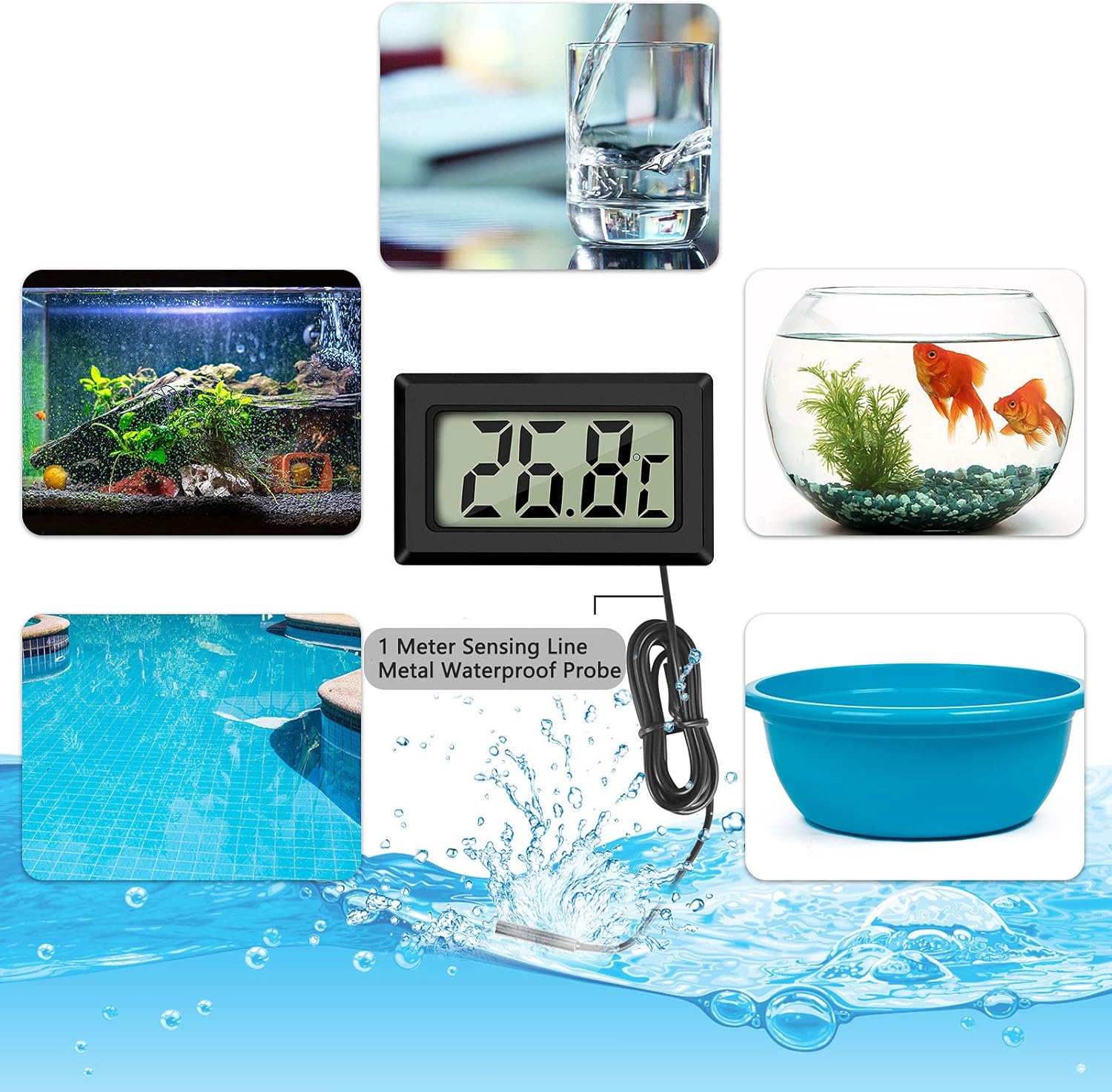 thumbnail image 5 of Mini termómetro de temperatura digital LCD con sensor de sonda de temperatura probador para frigorífico congelador acuario (4X negro), 5 of 5