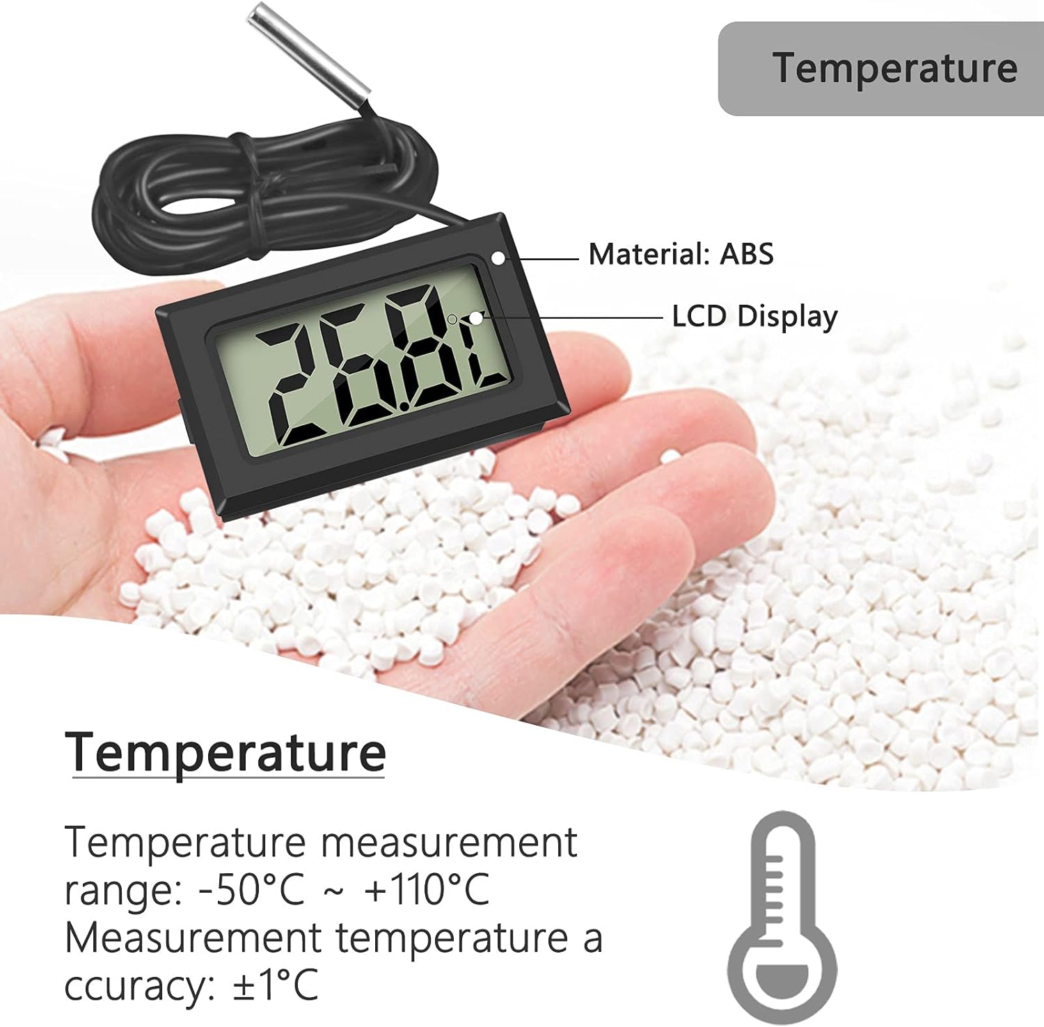 thumbnail image 3 of Mini termómetro de temperatura digital LCD con sensor de sonda de temperatura probador para frigorífico congelador acuario (4X negro), 3 of 5