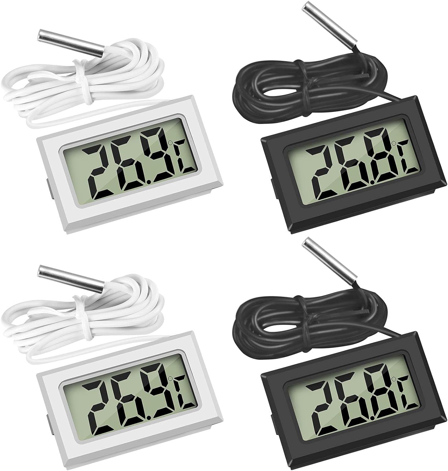 Mini termómetro de temperatura digital LCD con sensor de sonda de temperatura probador para frigorífico congelador acuario (4X negro)