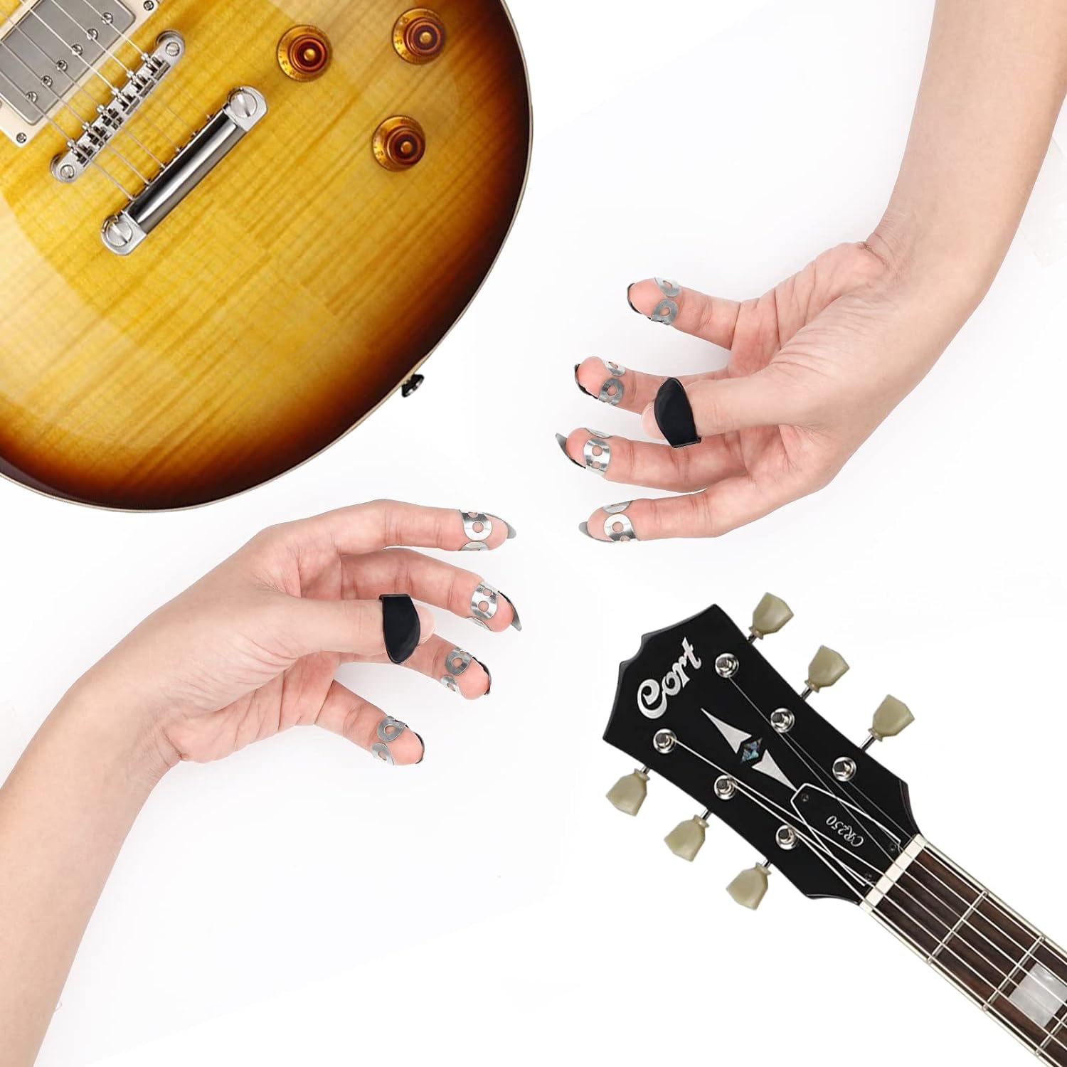 thumbnail image 4 of Púa de guitarra YONGSHENG 8 de acero inoxidable plateadas 4 de plástico, 4 of 5