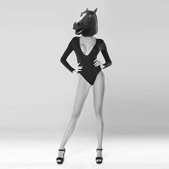 thumbnail image 3 of Máscara de cabeza de caballo, máscara de caballo aterradora, máscara de cabeza de animal de látex, disfraces elegantes de Halloween, caballo negro, 3 of 5