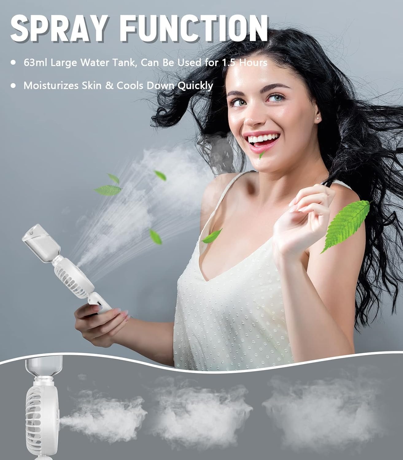 thumbnail image 2 of Ventilador de mano con niebla de agua: ventiladores portátiles recargables de 5 velocidades, ventilador con batería de 2500 mAh, ventilador, 2 of 5