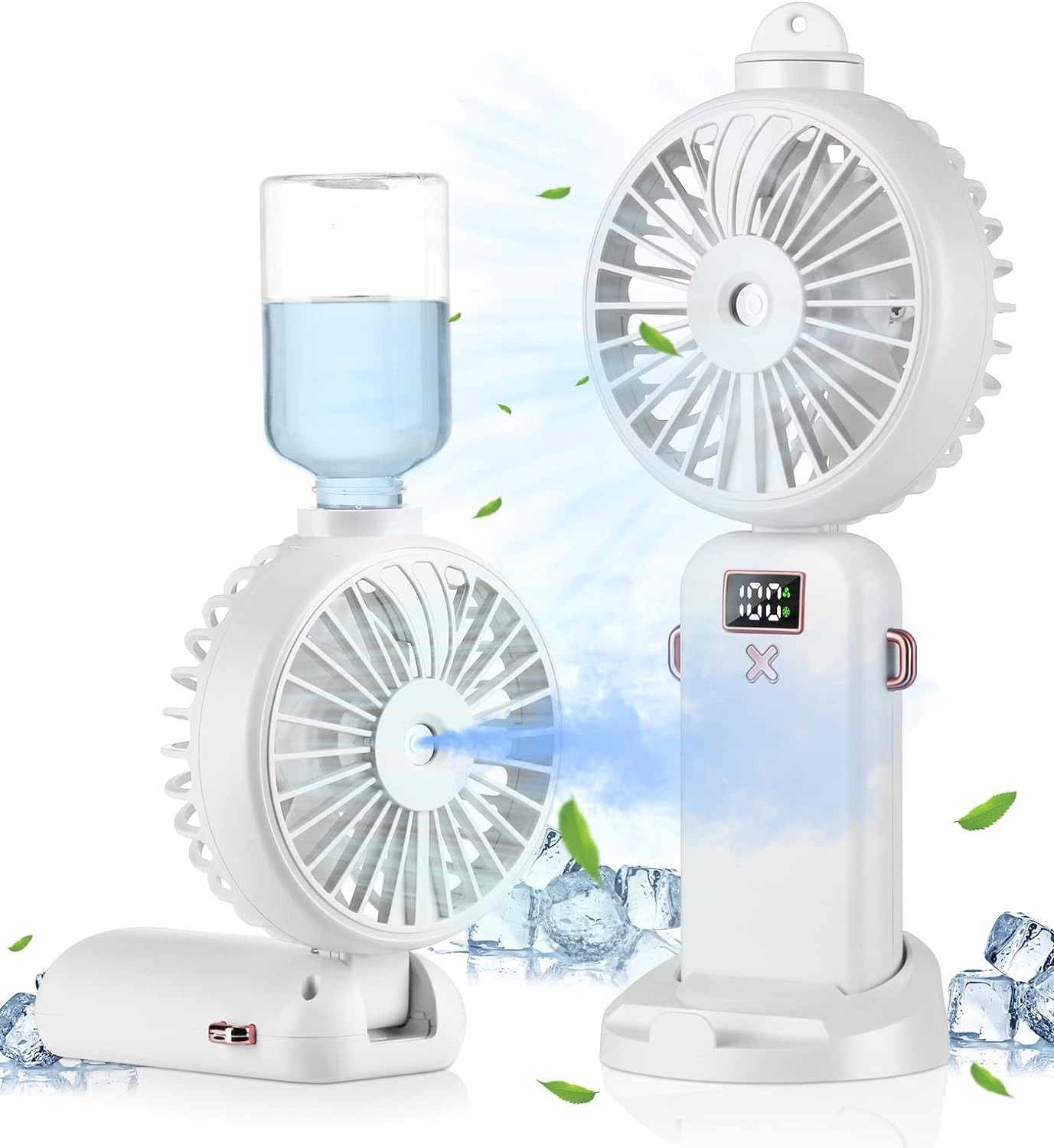 Ventilador de mano con niebla de agua: ventiladores portátiles recargables de 5 velocidades, ventilador con batería de 2500 mAh, ventilador