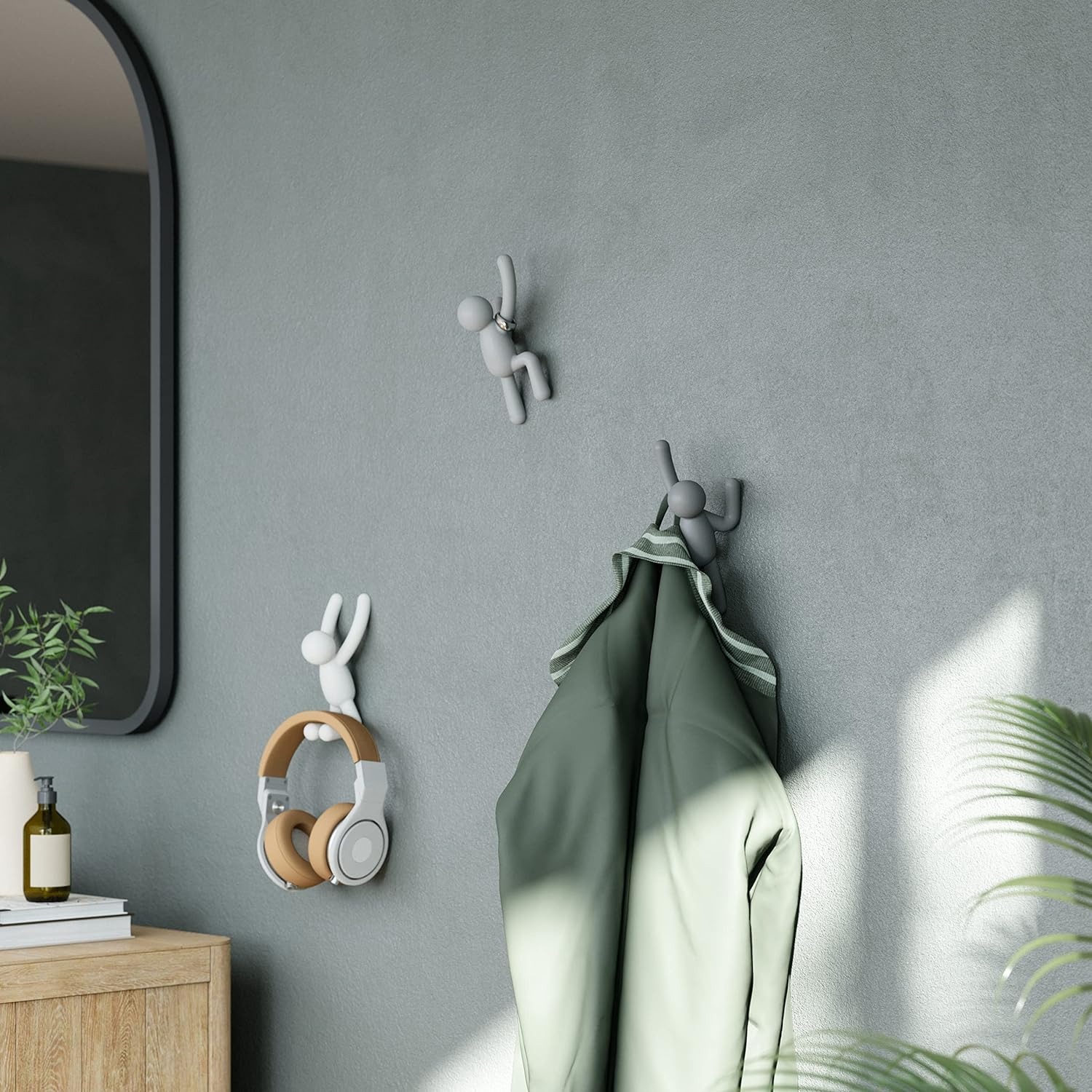 thumbnail image 3 of Juego de 3 tapices de pared (gris/blanco/gris oscuro): colgadores de pared decorativos para abrigos, bufandas, bolsos, mochilas, maletines, etc., 3 of 5