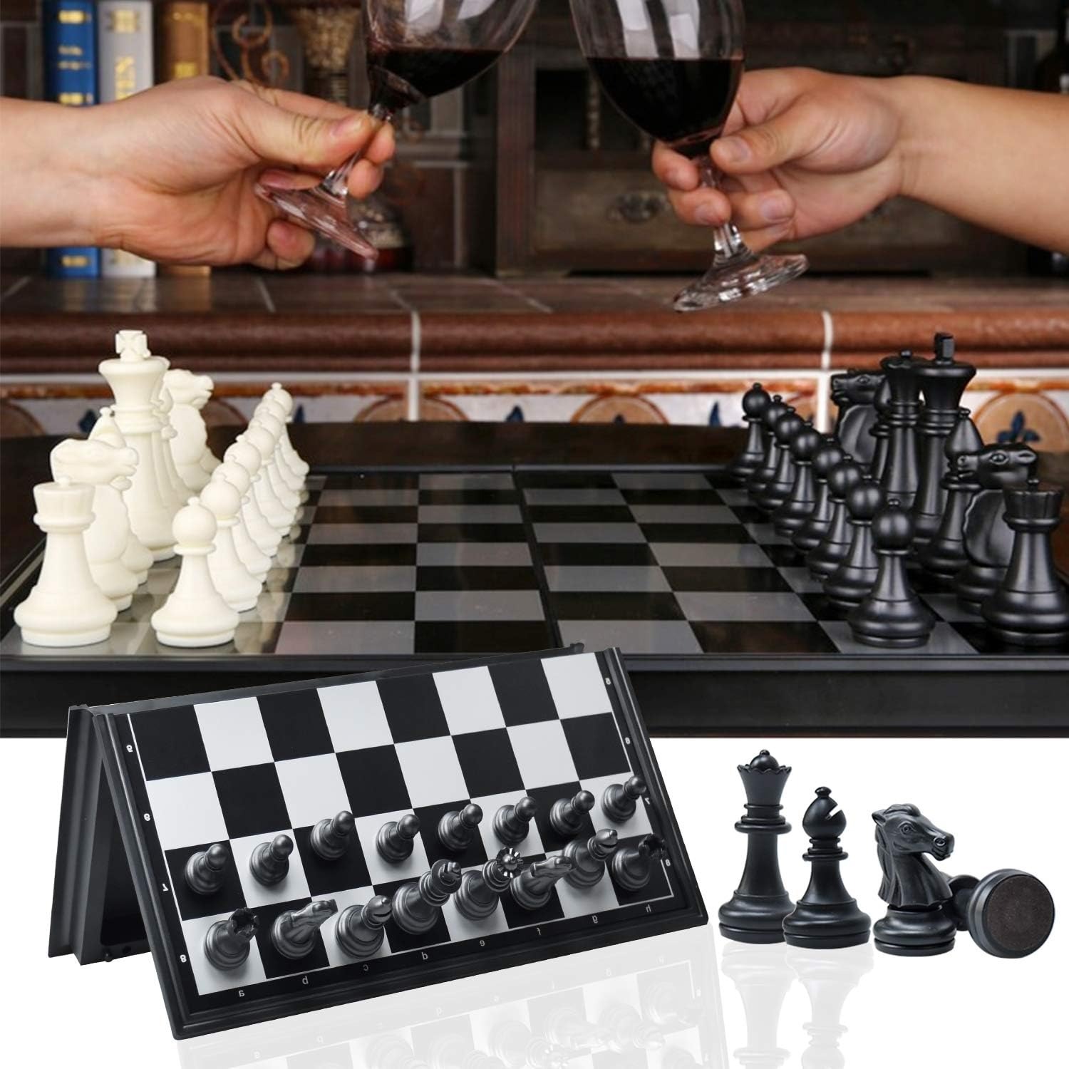 thumbnail image 4 of Juego de ajedrez plegable de lujo YONGSHENG Tablero de ajedrez magnético con ajedrez magnético blanco y negro, 4 of 5