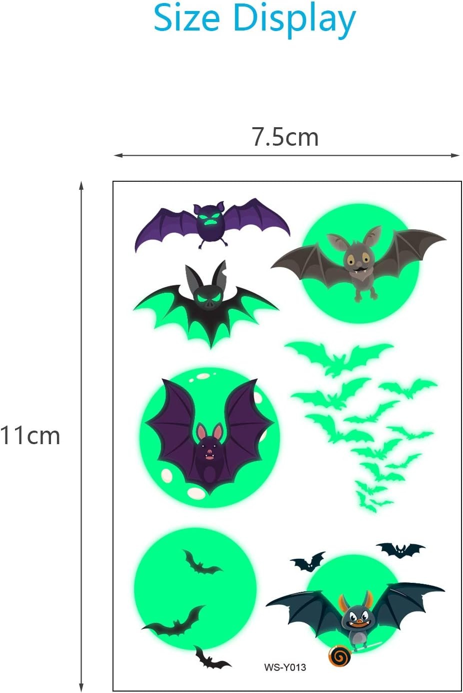 thumbnail image 3 of 10PCS Tatuajes de Murciélagos YONGSHENG Halloween Pegatinas que Brillan en la Oscuridad, 3 of 5