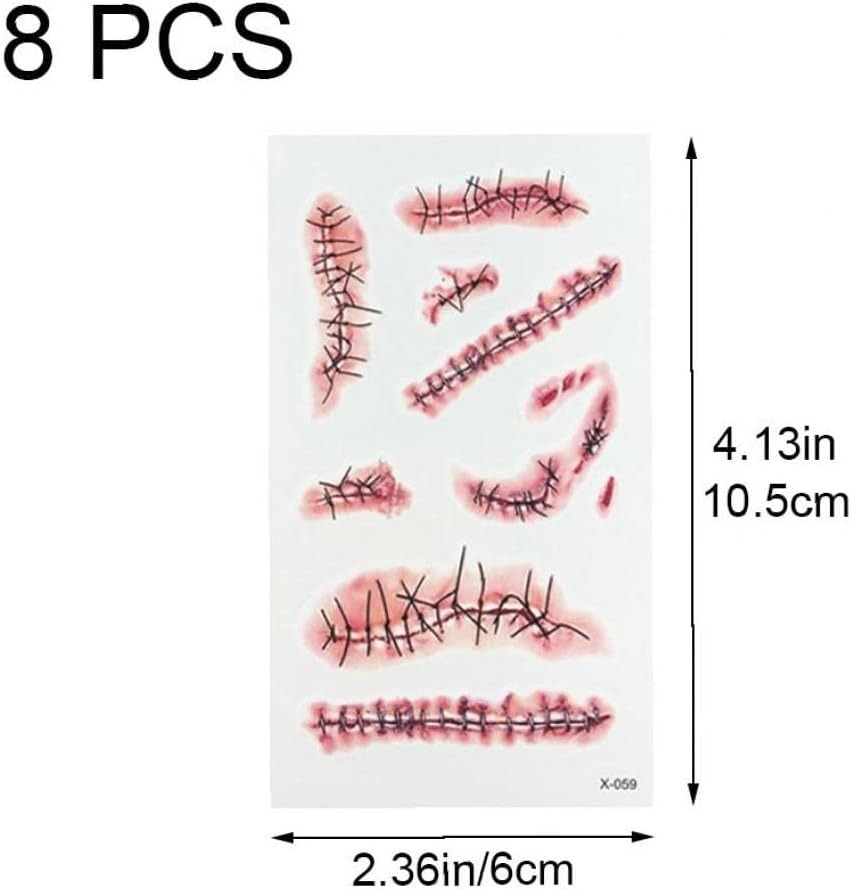thumbnail image 3 of 8 Uds Pegatinas de tatuaje YONGSHENG herida sangrienta Halloween truco decoración temporal, 3 of 5