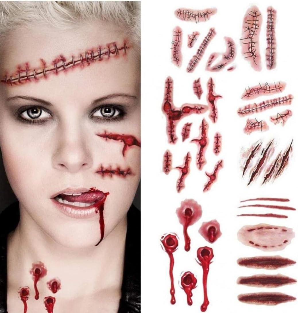thumbnail image 2 of 8 Uds Pegatinas de tatuaje YONGSHENG herida sangrienta Halloween truco decoración temporal, 2 of 5