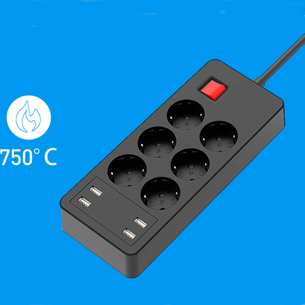 thumbnail image 5 of Regleta Multifunción Protector contra Sobretensiones con 6 Tomas y 4 Puertos USB, Regleta Eléctrica con Interruptor Individual Contra Sobrecargas, 1,5m Negro, 5 of 5