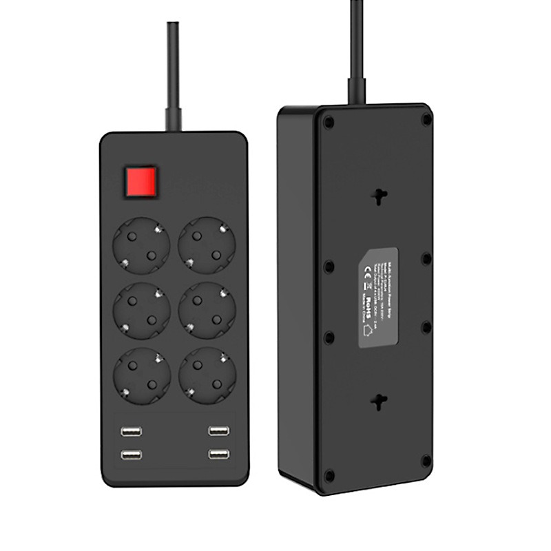 thumbnail image 4 of Regleta Multifunción Protector contra Sobretensiones con 6 Tomas y 4 Puertos USB, Regleta Eléctrica con Interruptor Individual Contra Sobrecargas, 1,5m Negro, 4 of 5