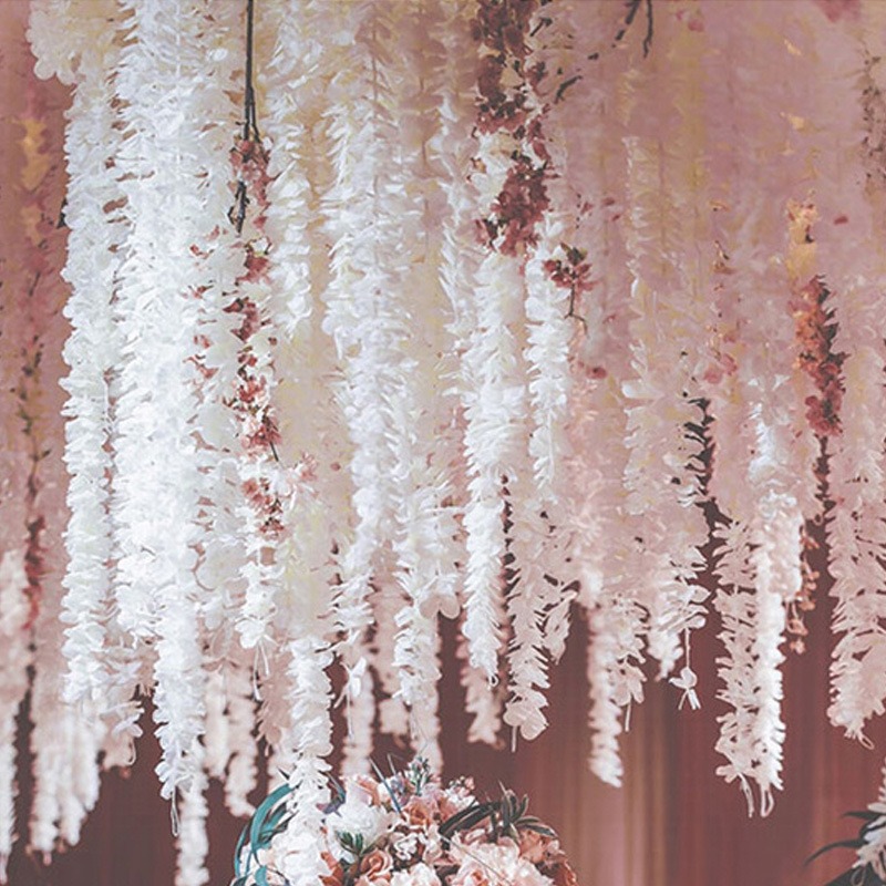 thumbnail image 5 of Blanco - 10 guirnaldas de flores de seda artificiales de 100 cm, guirnalda de hortensias de vid de imitación, flores colgantes para fiestas, ceremonias, iglesias, jardines, decoración de bod, 5 of 5