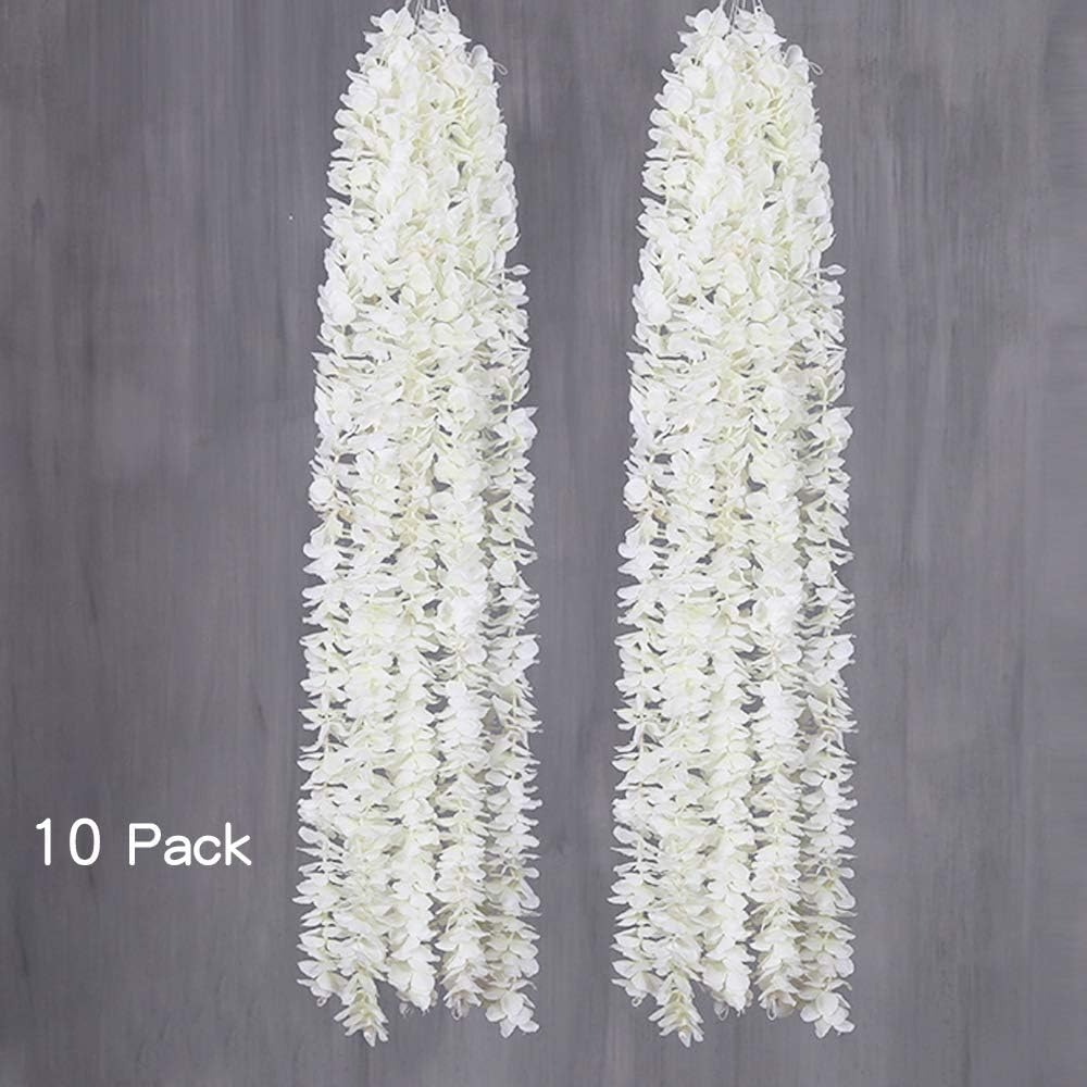 thumbnail image 3 of Blanco - 10 guirnaldas de flores de seda artificiales de 100 cm, guirnalda de hortensias de vid de imitación, flores colgantes para fiestas, ceremonias, iglesias, jardines, decoración de bod, 3 of 5