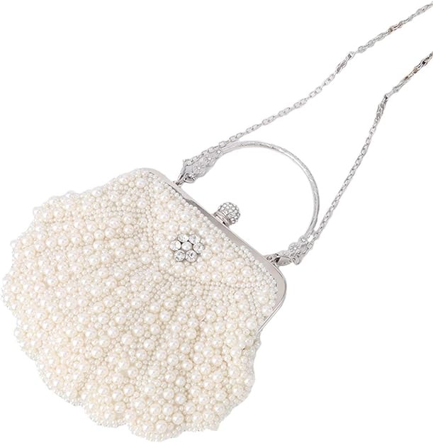 thumbnail image 5 of Bolso de mano con forma de concha para mujer, con perlas y diamantes de imitación, para fiesta de cóctel, 5 of 5