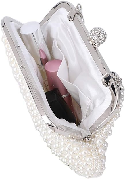 thumbnail image 4 of Bolso de mano con forma de concha para mujer, con perlas y diamantes de imitación, para fiesta de cóctel, 4 of 5