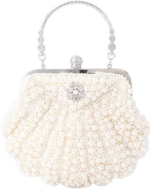 thumbnail image 1 of Bolso de mano con forma de concha para mujer, con perlas y diamantes de imitación, para fiesta de cóctel, 1 of 5
