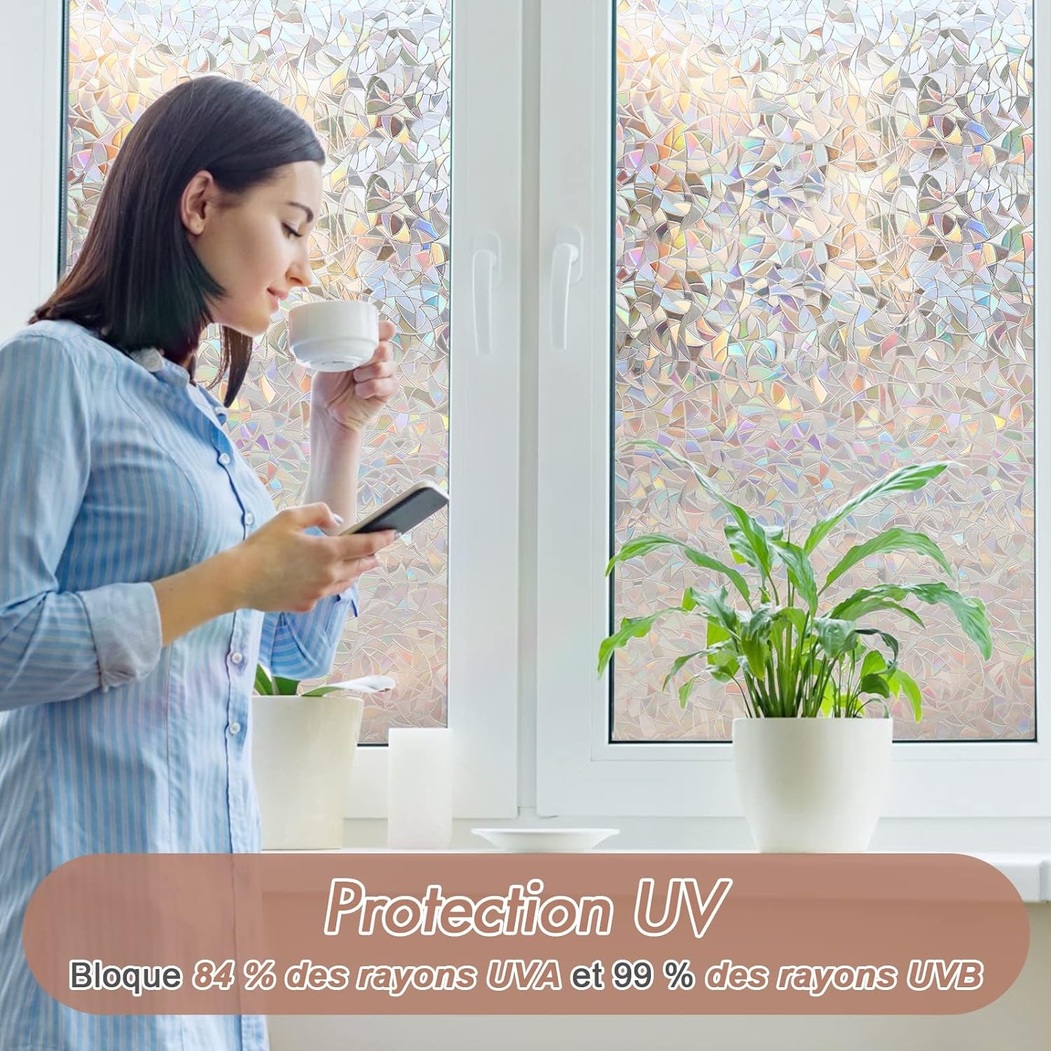 thumbnail image 5 of Película Electrostática para Ventanas Efecto Arco Iris, Película Decorativa para Ventanas Anti-Peek, Película para Ventanas 3D Anti-UV, Película Opaca para Ventanas Ideal para Dormitorio, Of, 5 of 5