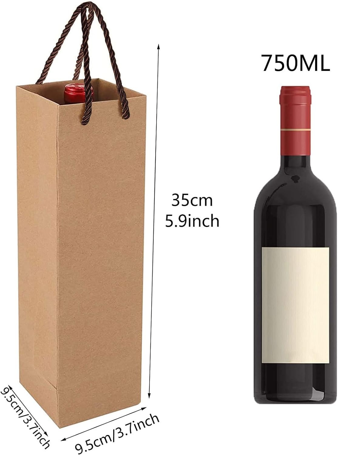 thumbnail image 2 of Bolsas de regalo de vino premium con asas, 20 bolsas de almacenamiento de vino de papel kraft para Navidad, bodas, fiestas (marrón), 2 of 5