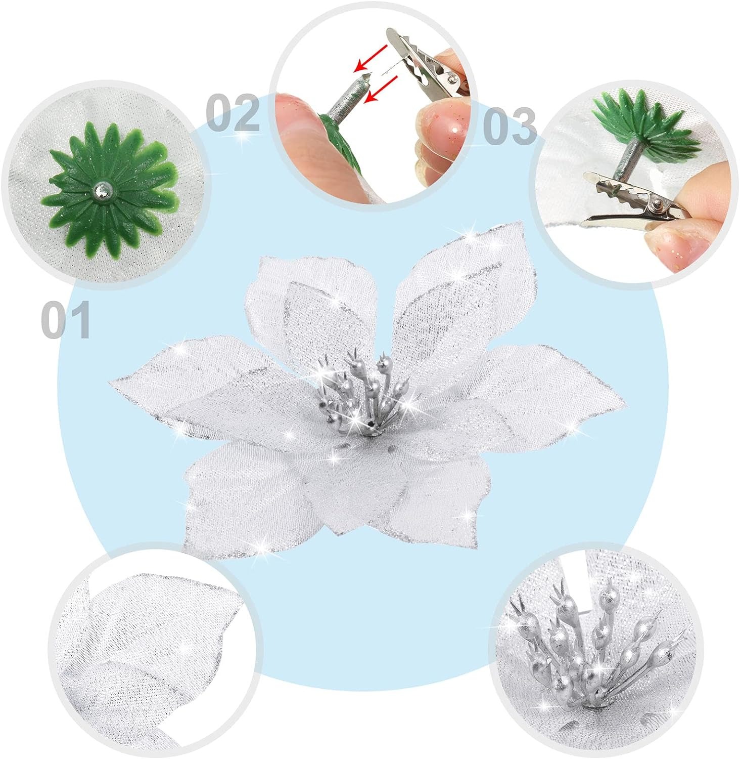 thumbnail image 2 of Flores de Pascua con purpurina YONGSHENG 24 piezas, 2 of 5