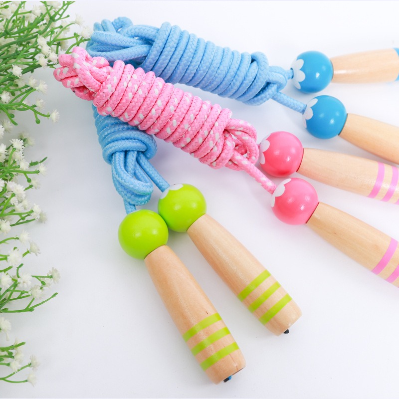 thumbnail image 2 of Cuerda de saltar de algodón azul para niños, cuerda de saltar ajustable con mango de madera, para actividades divertidas, ejercicio, 2 of 4