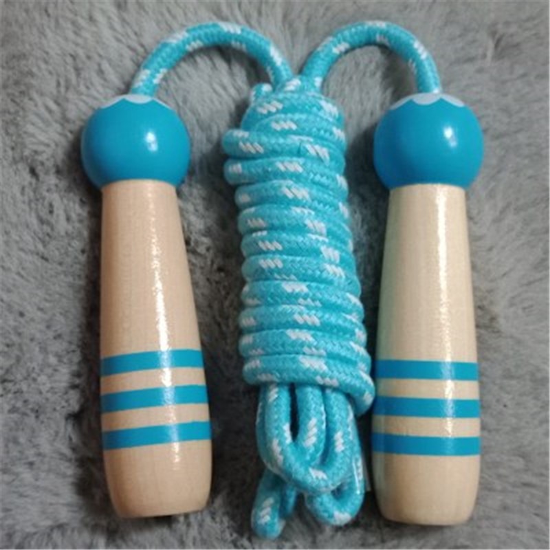 thumbnail image 1 of Cuerda de saltar de algodón azul para niños, cuerda de saltar ajustable con mango de madera, para actividades divertidas, ejercicio, 1 of 4