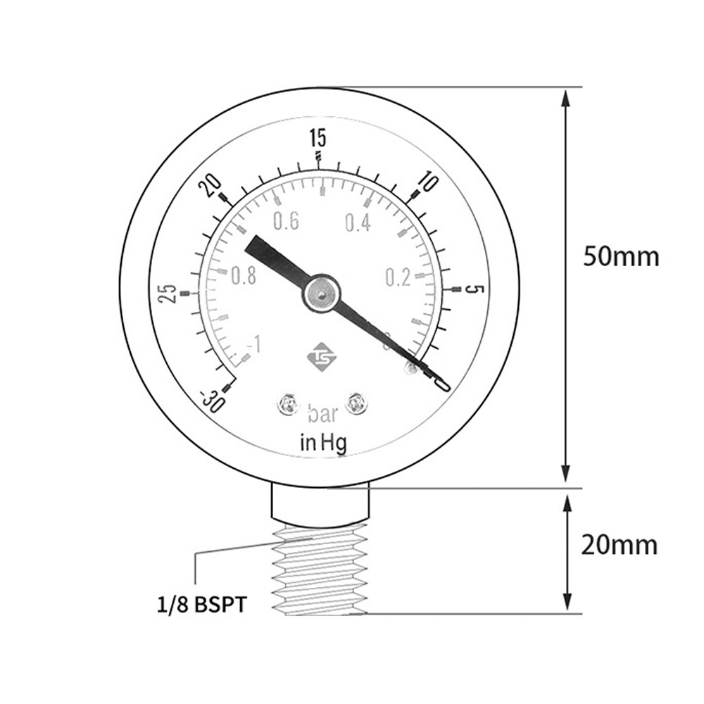 thumbnail image 3 of Manómetro, 0-60 PSI, carcasa de hierro inoxidable, montaje inferior de 1/4" NPT, manómetro de aire Manómetro de agua Manómetro hidráulico Manómetro de aceite, manómetro radial sísmico, 3 of 4