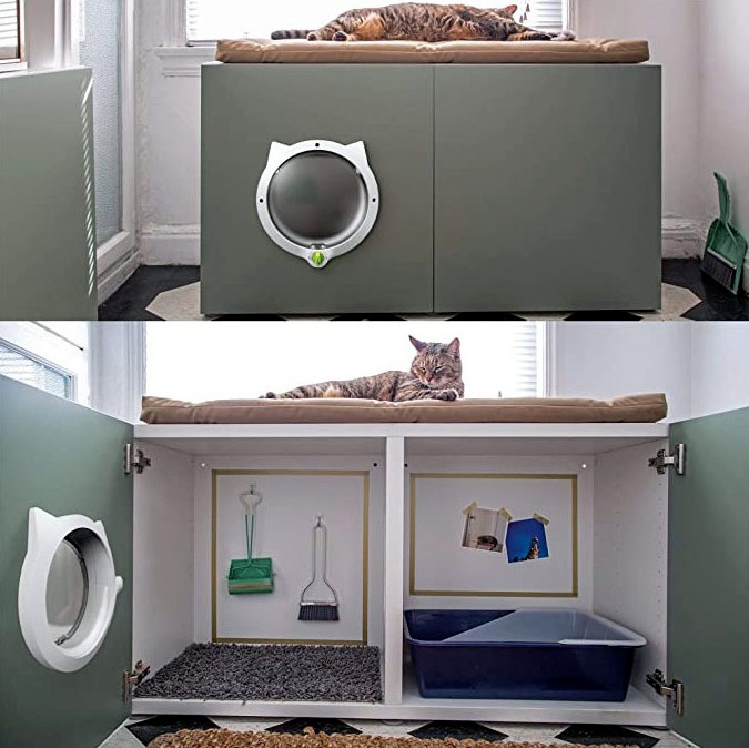 thumbnail image 3 of Puerta para gatos grande YONGSHENG con puerta corredera interior o exterior 30*28 CM blanca, 3 of 5