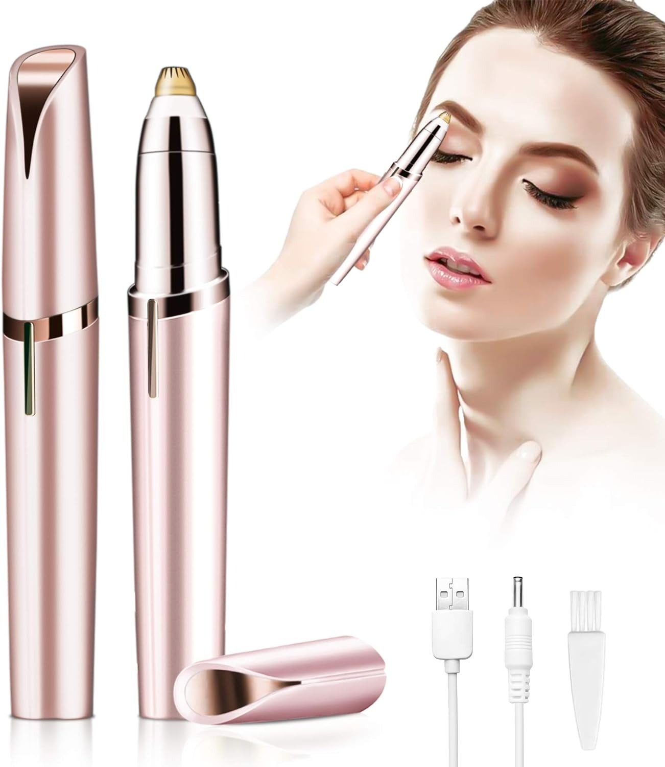thumbnail image 1 of Recortador de cejas eléctrico, con luz LED, recortador de cejas portátil sin dolor (carga), labios de cejas, depilación facial del cuerpo de la nariz para mujeres y hombres (oro rosa), 1 of 5