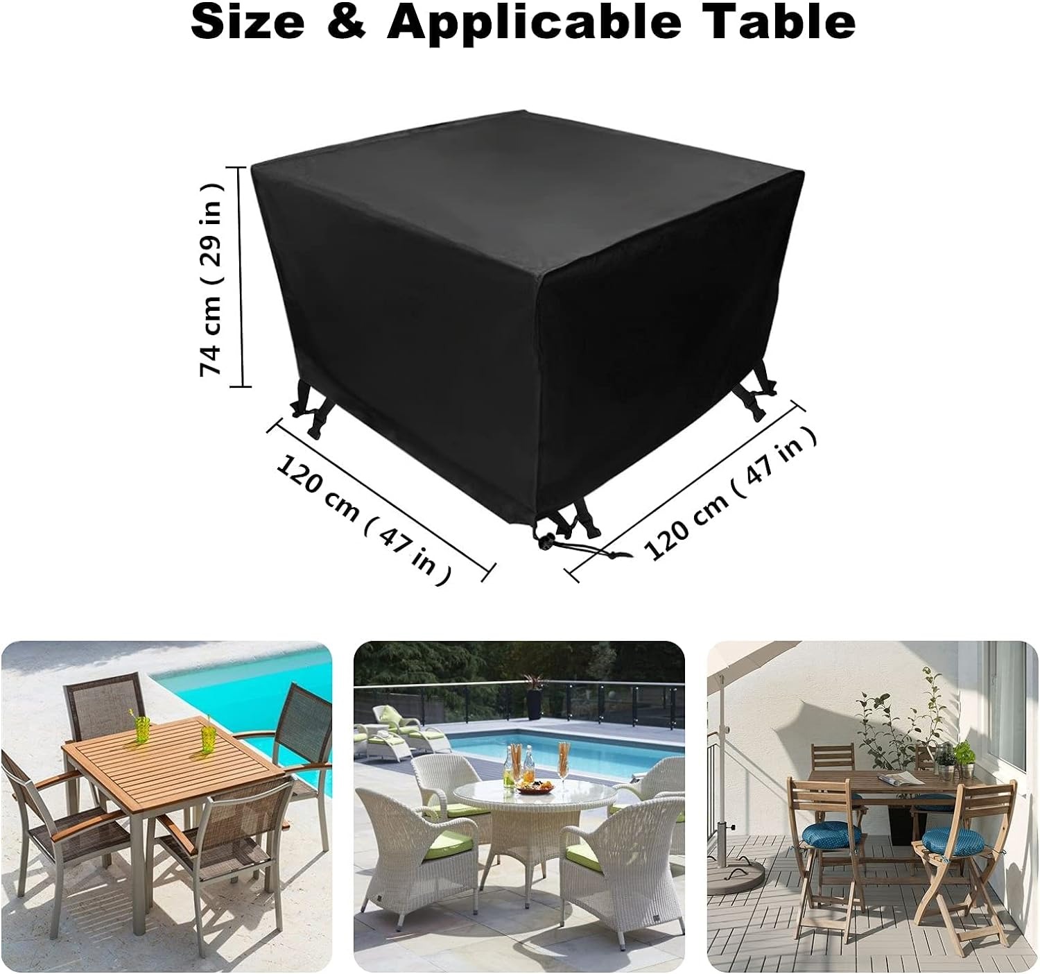 thumbnail image 2 of Funda Protectora Impermeable de Poliéster YONGSHENG para Muebles de Jardín Negro 120x120x74 cm, 2 of 5