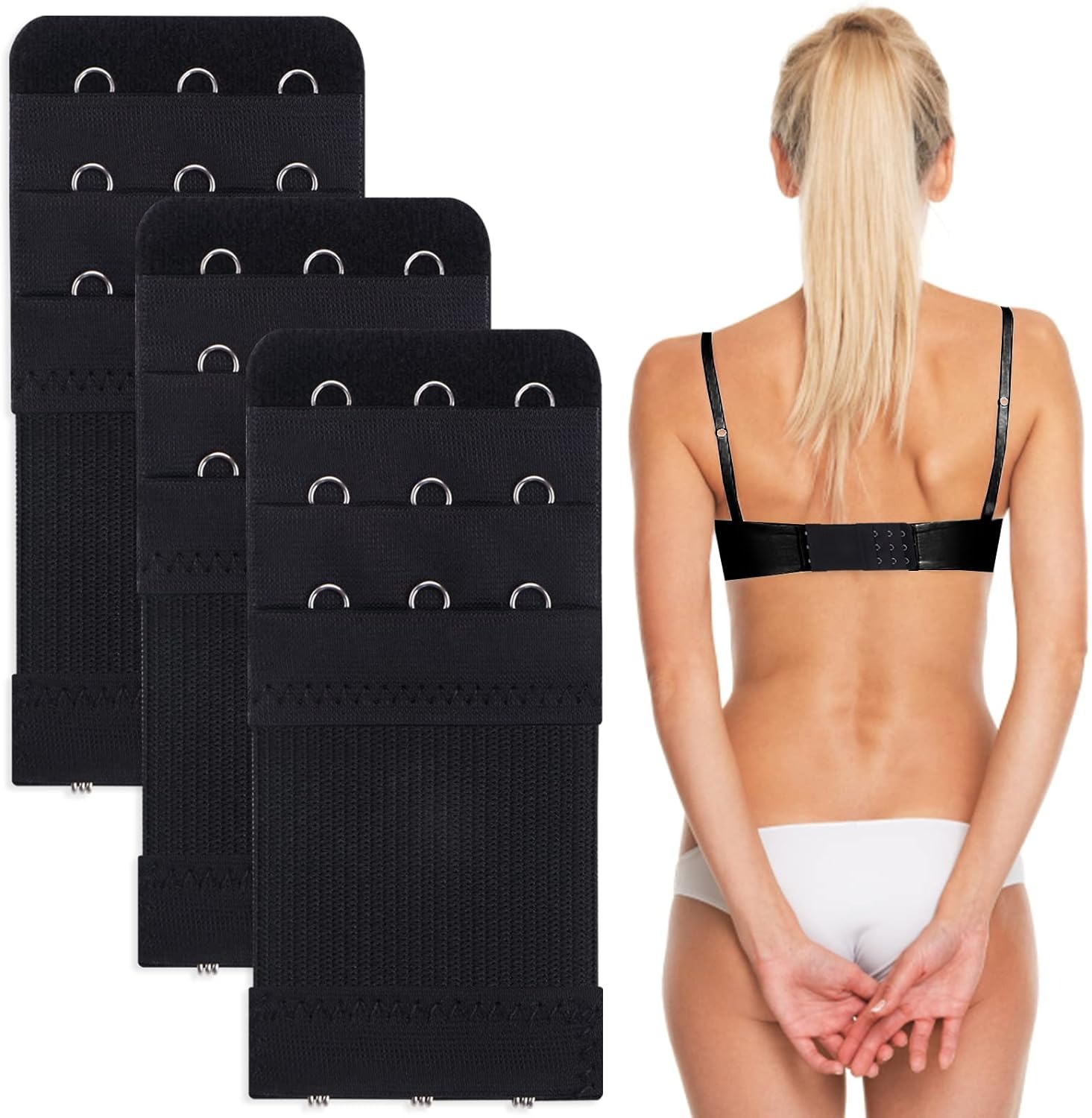 thumbnail image 4 of Extensor de sujetador negro YONGSHENG 3 piezas 3 ganchos 3 filas, 4 of 5