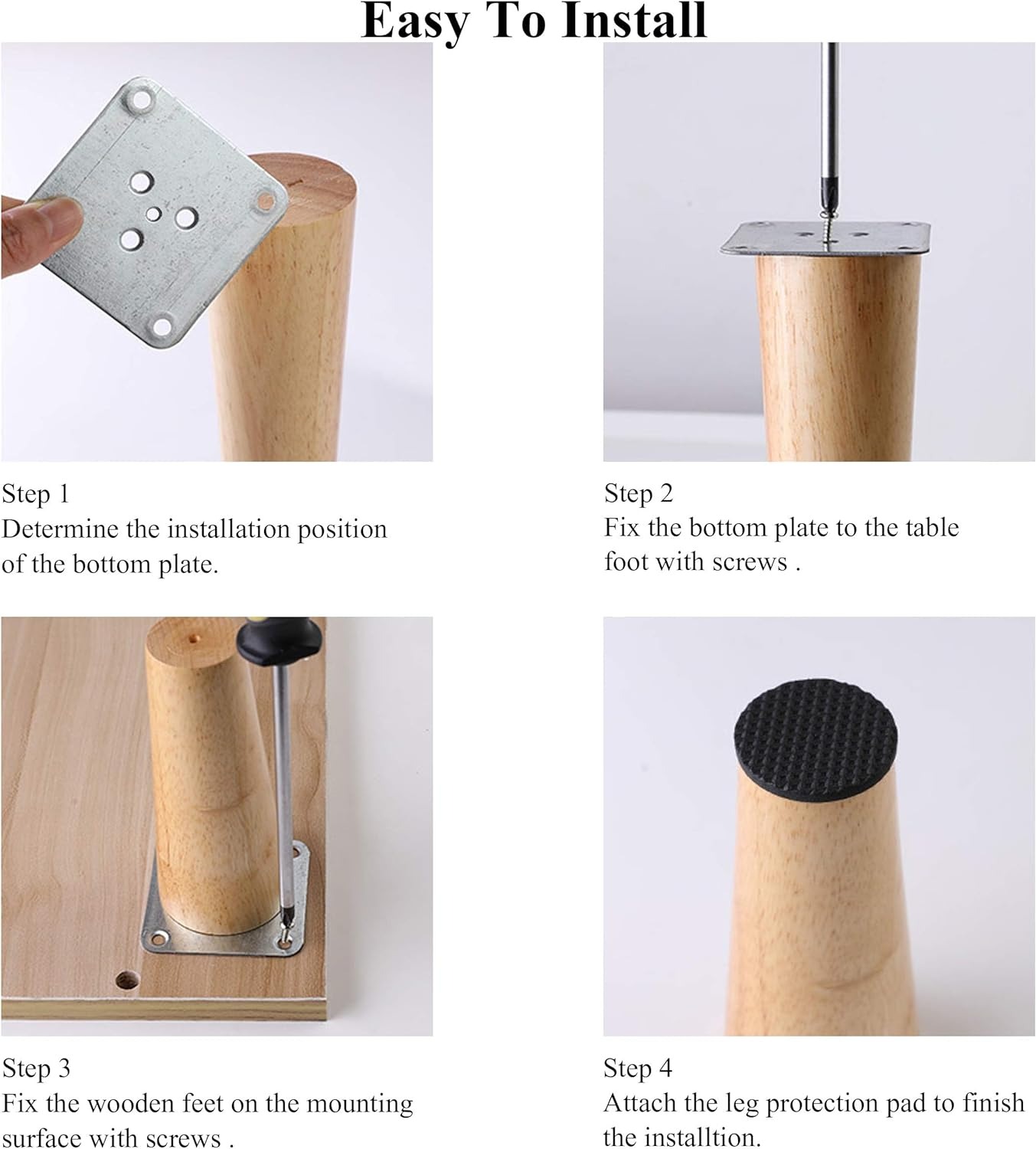 thumbnail image 5 of Drenky Juego de 4 patas de muebles de madera, patas de cama, patas de mesa de centro inclinadas de 8 cm, patas de muebles de cocina, acabado en nogal con accesorios de instalación para silló, 5 of 5