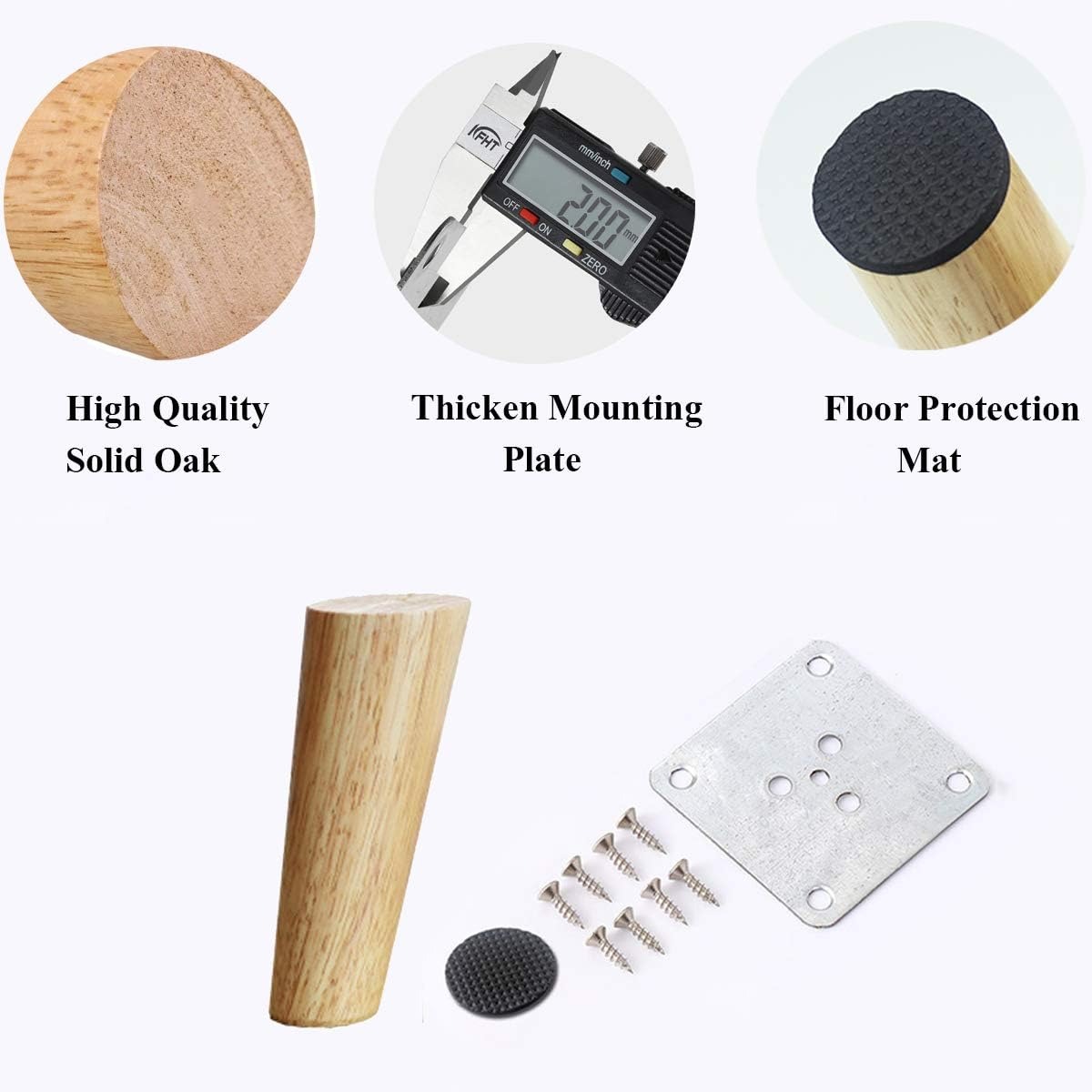 thumbnail image 3 of Drenky Juego de 4 patas de muebles de madera, patas de cama, patas de mesa de centro inclinadas de 8 cm, patas de muebles de cocina, acabado en nogal con accesorios de instalación para silló, 3 of 5