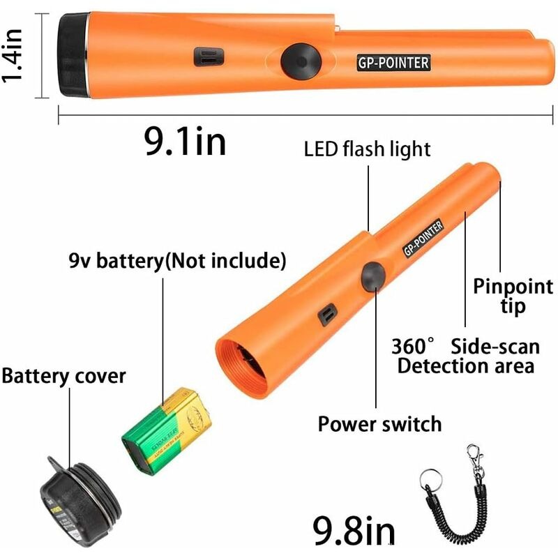 thumbnail image 5 of Detector de metales portátil, detector de metales con puntero impermeable IP66 Detección de 360° para niños adultos Alta sensibilidad con indicador LED incorporado para caza de tesoros (nara, 5 of 5