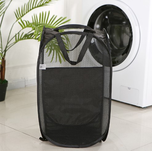thumbnail image 3 of Cesta para la colada negra juego de 2 cestas plegables para la colada, bolsa de malla para la colada, cesta plegable para la colada con asa, 3 of 5