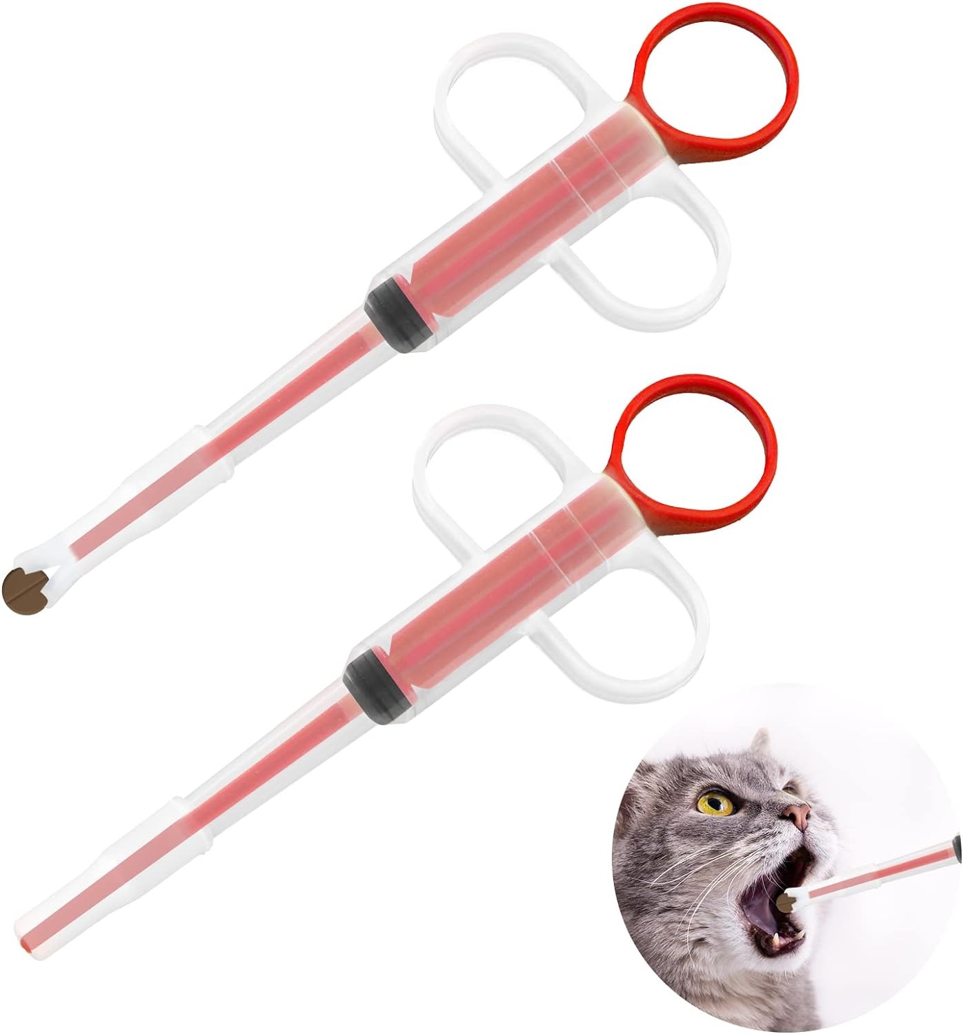 thumbnail image 1 of Pistola de pastillas para gatos YONGSHENG herramienta dispensadora de pastillas de silicona con 2 puntas de silicona suave rojo, 1 of 5