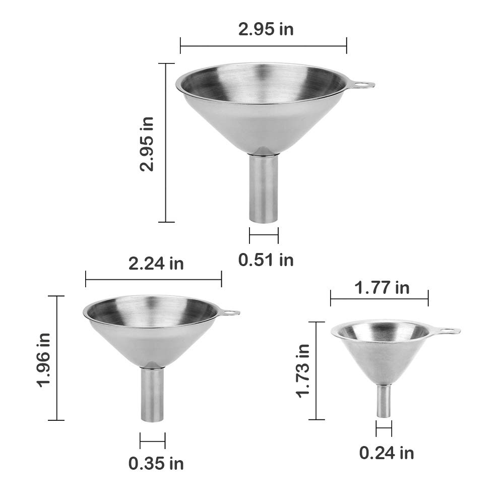 thumbnail image 2 of Embudos de acero para cocina, embudos pequeños de metal (1,7 pulgadas/2,2 pulgadas/2,9 pulgadas) sin embudo de cocina de calidad alimentaria, 2 of 5