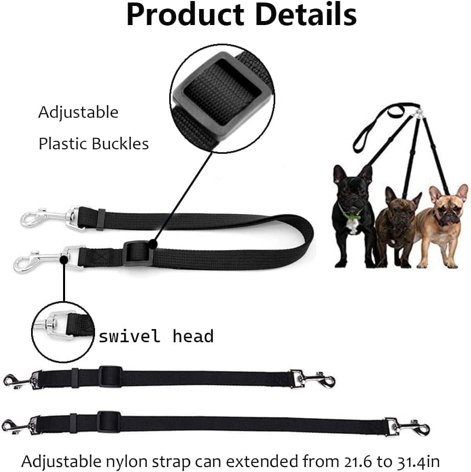 thumbnail image 3 of Correa para perros 3 en 1 Correa para perros de nailon resistente de 3 vías con asa acolchada Acoplador para perros ajustable con rotación de 360 ​​​​° y sin enredos, 3 of 5