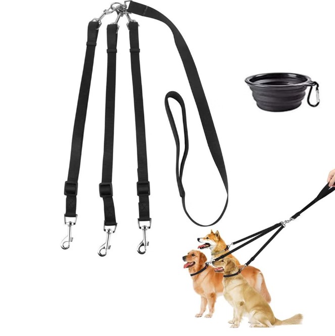 thumbnail image 1 of Correa para perros 3 en 1 Correa para perros de nailon resistente de 3 vías con asa acolchada Acoplador para perros ajustable con rotación de 360 ​​​​° y sin enredos, 1 of 5