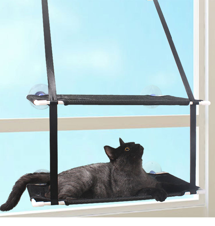 thumbnail image 4 of Hamaca gris para gatos, hamaca para ventana de gato, cama para asiento de ventana para gato con ventosas de botón, asiento de descanso para gato para tomar el sol, ahorra espacio, 4 of 4